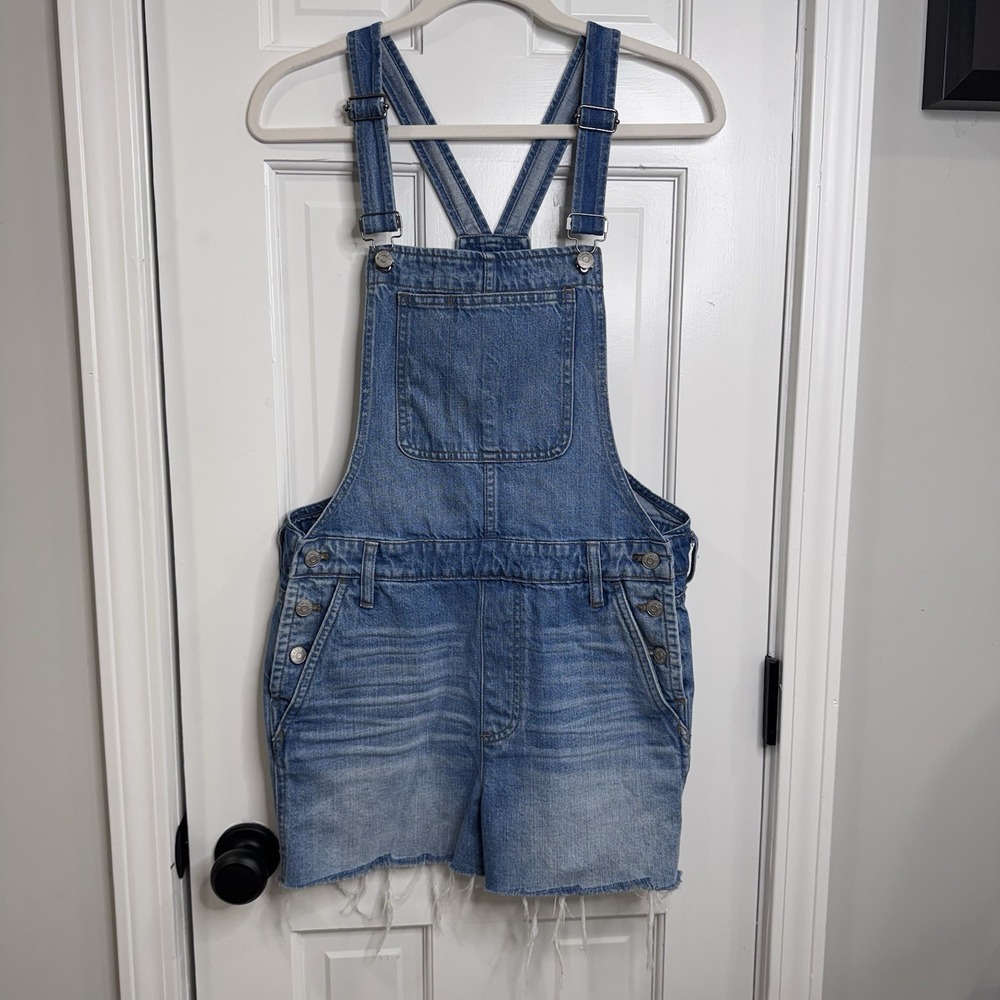 MADEWELL Adirondack Overalls  Women's Size Medium Raw Hem Denim Short Romper